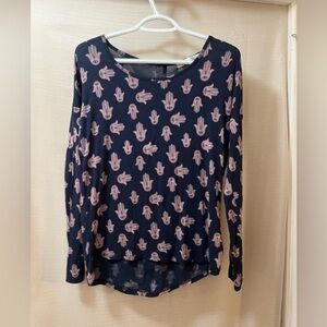 🔵Hamsa hand zip up back women’s top, Pink Rose, long sleeve multi coloured